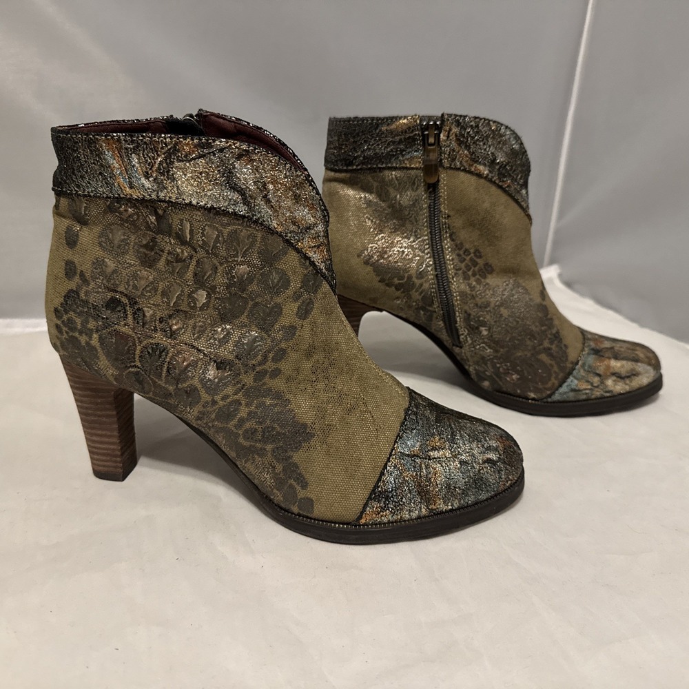 L'Artiste Spring Step Eleni Metallic Taupe Multi Leather Boot Bootie SZ 40 - Picture 4 of 10